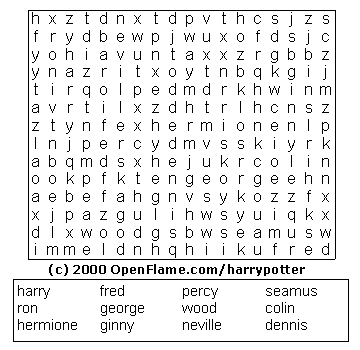 Example of Gryffindor Word Search